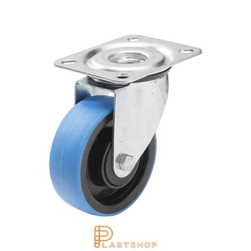 [P2000460] Link wheel without brake, plate, wheel diameter 125 mm, building height 156 mm, hub in PA6 with soft band in PUR in blå. 160 kg load capacity, ball bearing