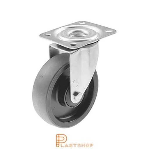 [P2000461] Link wheel without brake, plate, wheel diameter 125 mm, building height 156 mm, hub in PA6 with soft band in PUR in grå. 160 kg load capacity, ball bearing