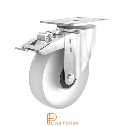 [P2000728] Lenkehjul uten bremse, plate, hjuldiameter 125 mm, byggehøyde 157 mm, hardt hjul i massiv PA6, 160 kg bæreevne, kuleledd