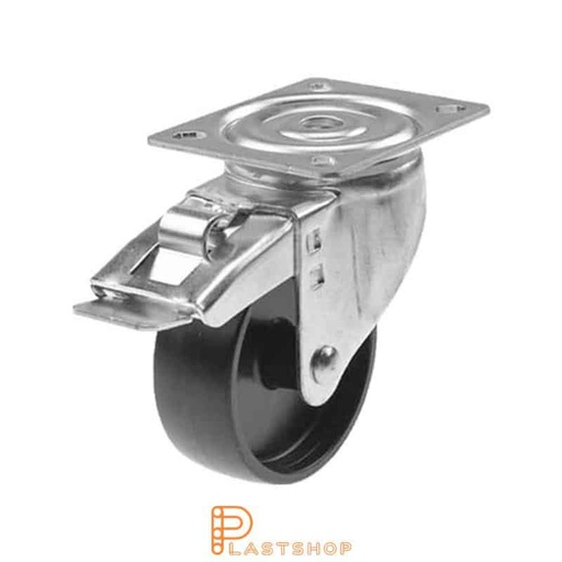 [P2000738] Lenkehjul uten bremse, plate, hjuldiameter 125 mm, byggehøyde 157 mm, hardt hjul i massiv PP, 160 kg bæreevne, glideledd