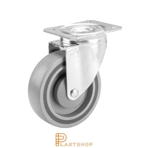 [P2000703] Rueda de enlace sin freno, placa, diámetro de la rueda 125 mm, altura de construcción 157 mm, rueda dura en PP macizo, 200 kg de carga, rodamientos de bolas