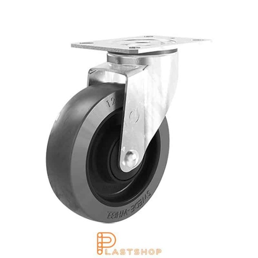 [P2000426] Link wheel without brake, plate, wheel diameter 125 mm, building height 157 mm, hub in PA6 with soft band in ElastoGum in grå. 140 kg load capacity, ball bearing