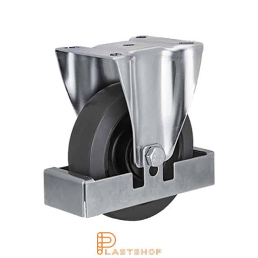 [P2000549] Link wheel without brake, plate, wheel diameter 125 mm, building height 157 mm, hub in PA6 with soft band in ElastoGum in grå. 225 kg load capacity, ball bearing