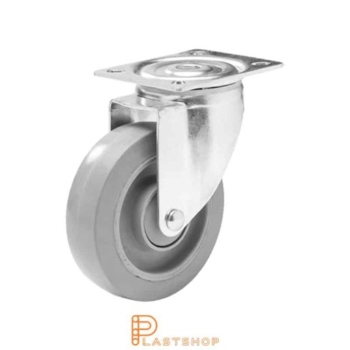 [P2000706] Link wheel without brake, plate, wheel diameter 125 mm, building height 157 mm, hub in PA6 with soft band in ElastoGum in grå. 225 kg load capacity, ball bearing