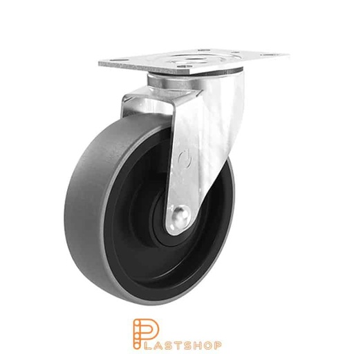 [P2000420] Link wheel without brake, plate, wheel diameter 125 mm, building height 157 mm, hub in PA6 with soft band in PUR in grå. 100 kg load capacity, ball bearing
