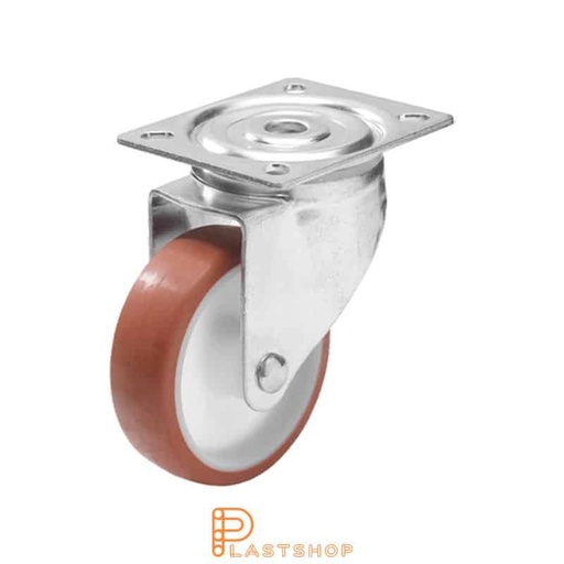 [P2000696] Link wheel without brake, plate, wheel diameter 125 mm, building height 157 mm, hub in PA6 with soft band in PUR in röd. 200 kg load capacity, slide bearing