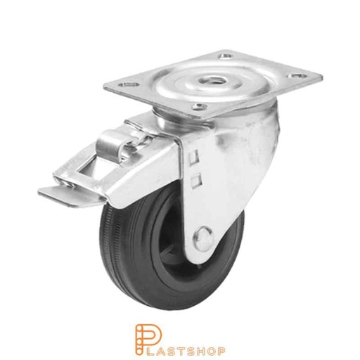 [P2000731] Link wheel without brake, plate, wheel diameter 125 mm, building height 157 mm, hub in PP with soft band in rubber in svart. 160 kg load capacity, roller bearing