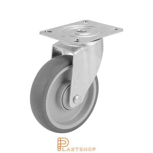 [P2000418] Link wheel without brake, plate, wheel diameter 125 mm, building height 157 mm, hub in PP with soft band in TPE in grå. 100 kg load capacity, ball bearing