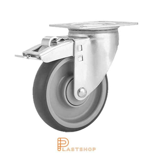 [P2000732] Link wheel without brake, plate, wheel diameter 125 mm, building height 157 mm, hub in PP with soft band in TPE in grå. 100 kg load capacity, ball bearing
