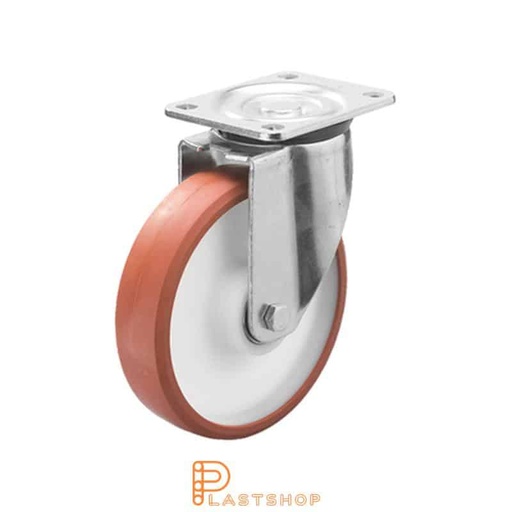 [P2001364] Link wheel without brake, plate, wheel diameter 125 mm, building height 164 mm, hub in PA6 with soft band in PUR in röd. 500 kg load capacity, double ball bearing