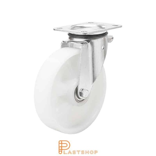 [P2001204] Link wheel without brake, plate, wheel diameter 125 mm, building height 165,5 mm, hard wheel in solid PA6, 250 kg load capacity, slide bearing