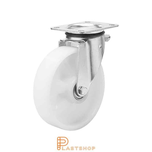 [P2001206] Link wheel without brake, plate, wheel diameter 125 mm, building height 165,5 mm, hard wheel in solid PA6, 400 kg load capacity, double ball bearing