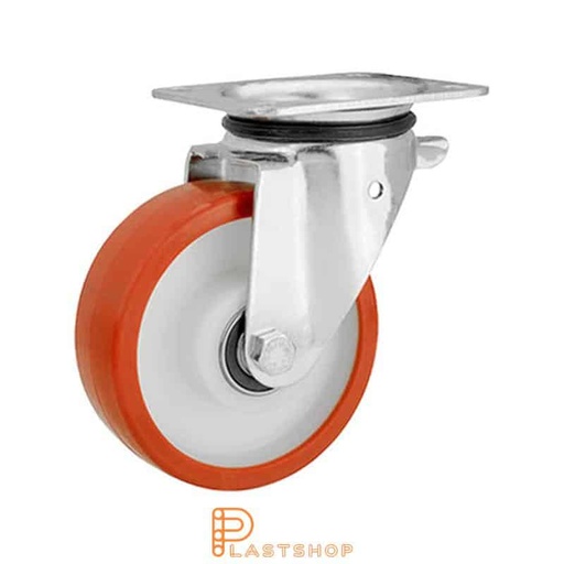 [P2001225] Link wheel without brake, plate, wheel diameter 150 mm, building height 191 mm, hub in PA6 with soft band in PUR in röd. 400 kg load capacity, double ball bearing