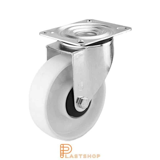 [P2000745] Rueda de enlace sin freno, placa, diámetro de la rueda 160 mm, altura de construcción 195 mm, rueda dura en PA6 macizo, 300 kg de carga, rodamientos de bolas dobles