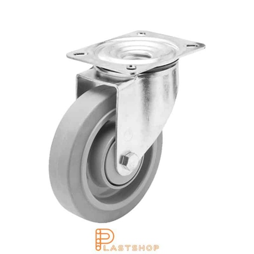 [P2000754] Link wheel without brake, plate, wheel diameter 160 mm, building height 195 mm, hub in PA6 with soft band in ElastoGum in grå. 350 kg load capacity, double ball bearing