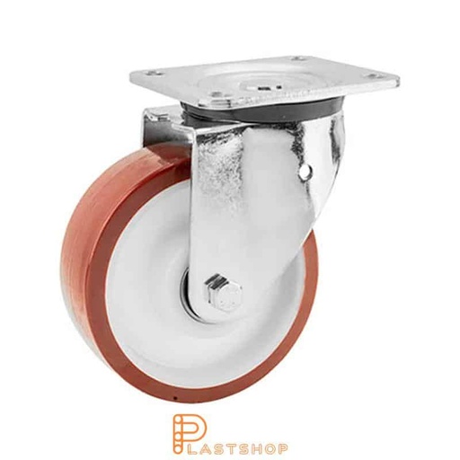 [P2001408] Link wheel without brake, plate, wheel diameter 160 mm, building height 199 mm, hub in PA6 with soft band in PUR in röd. 400 kg load capacity, double ball bearing