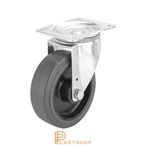 [P2001016] Link wheel without brake, plate, wheel diameter 160 mm, building height 200 mm, hub in PA6 with soft band in ElastoGum in grå. 350 kg load capacity, roller bearing