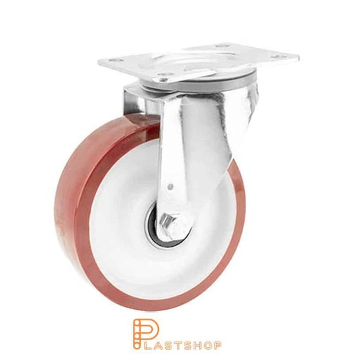 [P2001011] Link wheel without brake, plate, wheel diameter 160 mm, building height 200 mm, hub in PA6 with soft band in PUR in röd. 350 kg load capacity, double ball bearing