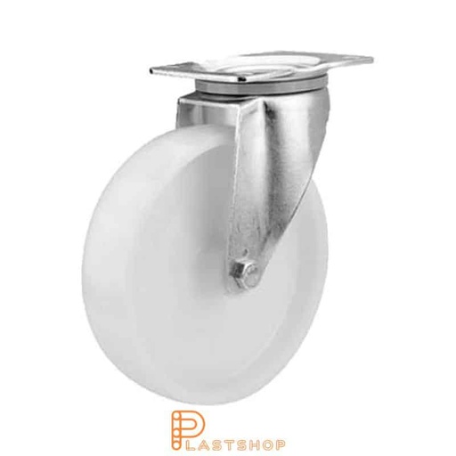 [P2000767] Lenkehjul uten bremse, plate, hjuldiameter 200 mm, byggehøyde 235 mm, hardt hjul i massiv PA6, 400 kg bæreevne, glideledd