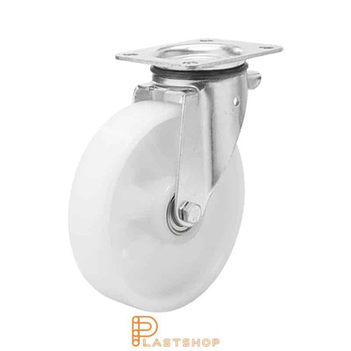 [P2001260] Link wheel without brake, plate, wheel diameter 200 mm, building height 239 mm, hard wheel in solid PA6, 400 kg load capacity, slide bearing