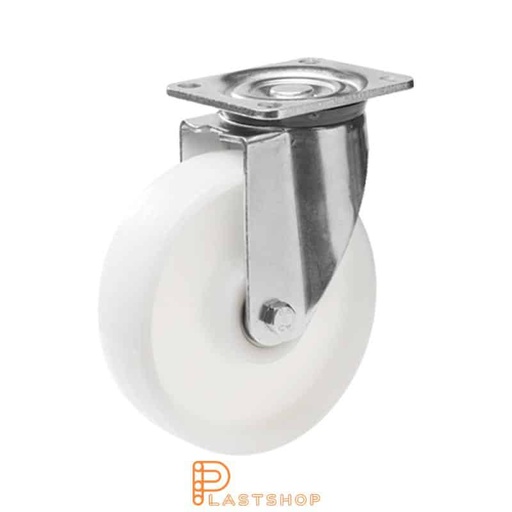 [P2001437] Link wheel without brake, plate, wheel diameter 200 mm, building height 239 mm, hard wheel in solid PA6, 800 kg load capacity, double ball bearing