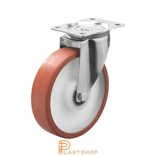 [P2001060] Link wheel without brake, plate, wheel diameter 200 mm, building height 240 mm, hub in PA6 with soft band in PUR in röd. 400 kg load capacity, double ball bearing