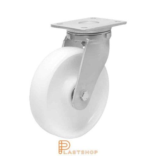 [P2001598] Lenkehjul uten bremse, plate, hjuldiameter 200 mm, byggehøyde 245 mm, hardt hjul i massiv PA6, 1000 kg bæreevne, doble kuleledd