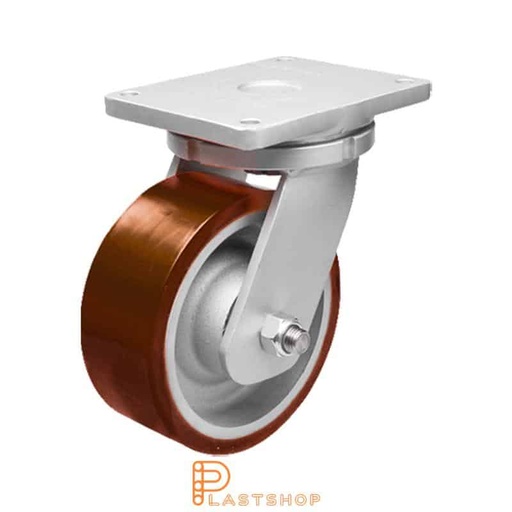 [P2001742] Link wheel without brake, plate, wheel diameter 200 mm, building height 280 mm, hub in cast iron with soft band in PUR in röd. 1800 kg load capacity, double ball bearing