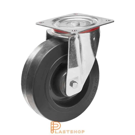 [P2001094] Link wheel without brake, flat, wheel diameter 250 mm, building height 290 mm, hub in PA6 with soft track in ElastoGum in svart. 400 kg load capacity, double ball bearings