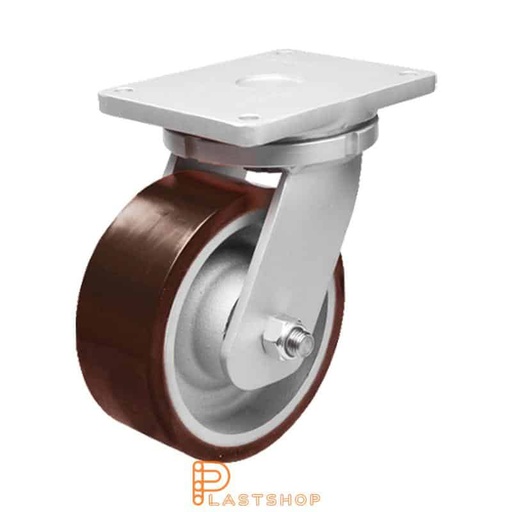 [P2001744] Link wheel without brake, plate, wheel diameter 250 mm, building height 330 mm, hub in cast iron with soft band in PUR in röd. 2200 kg load capacity, double ball bearing