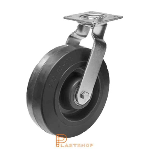 [P2001547] Länkhjul utan broms, platta, hjuldiameter 300 mm, bygghöjd 355 mm, nav i PA6 med mjuk bana i ElastoGum i svart färg. 100 kg bärighet, dubbla kullager