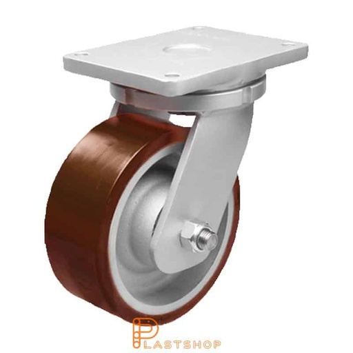 [P2001746] Link wheel without brake, plate, wheel diameter 300 mm, building height 395 mm, hub in cast iron with soft band in PUR in röd. 2800 kg load capacity, double ball bearing