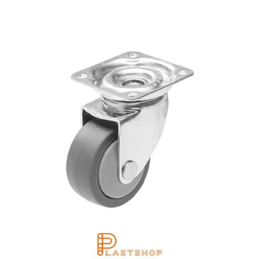 [P2000012] Link wheel without brake, plate, wheel diameter 40 mm, building height 56 mm, hub in PP with soft band in TPE in grå. 30 kg load capacity, ball bearing