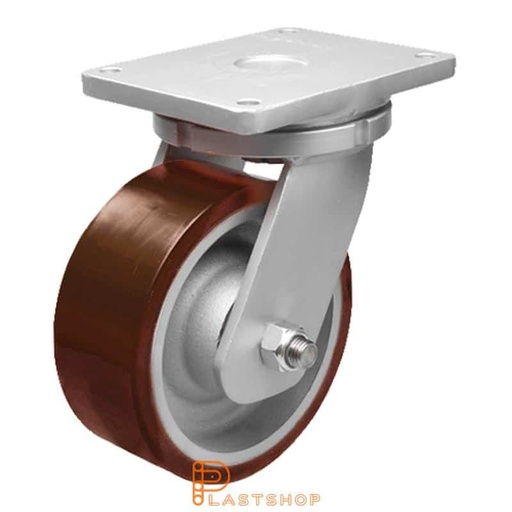 [P2001748] Link wheel without brake, plate, wheel diameter 400 mm, building height 495 mm, hub in cast iron with soft band in PUR in röd. 3500 kg load capacity, double ball bearing