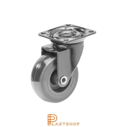 [P2000059] Link wheel without brake, plate, wheel diameter 50 mm, building height 64 mm, hub in PP with soft band in PUR in svart. 40 kg load capacity, slide bearing