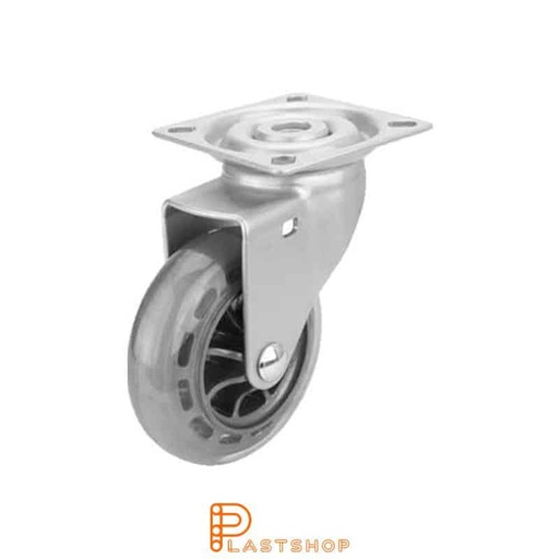 [P2000155] Link wheel without brake, flat, wheel diameter 75 mm, building height 99 mm, hub in PC with soft track in PUR in transparent. 55 kg load capacity, slide bearings