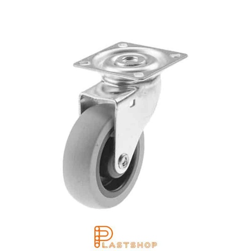 [P2000149] Link wheel without brake, plate, wheel diameter 75 mm, building height 99 mm, hub in PP with soft band in TPE in grå. 55 kg load capacity, slide bearing