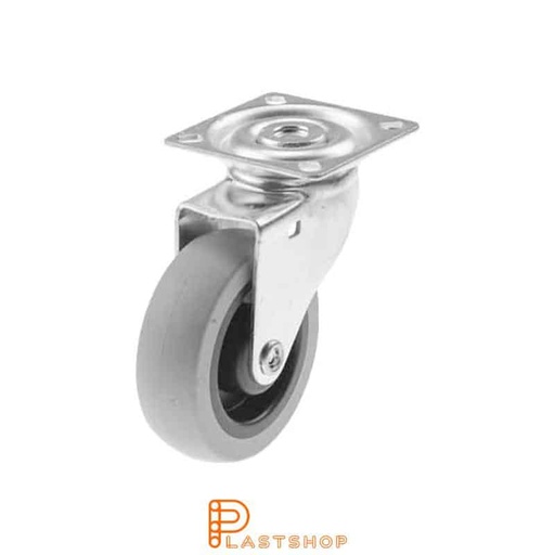 [P2000150] Link wheel without brake, plate, wheel diameter 75 mm, building height 99 mm, hub in PP with soft band in TPE in grå. 55 kg load capacity, slide bearing