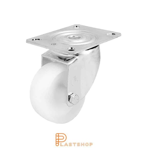 [P2000822] Rueda de enlace sin freno, placa, diámetro de la rueda 80 mm, altura de construcción 108 mm, rueda dura en PA6 macizo, 150 kg de carga, rodamientos de deslizamiento