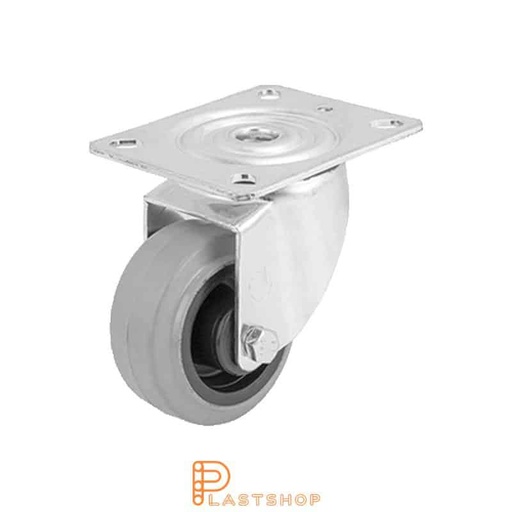 [P2000832] Link wheel without brake, plate, wheel diameter 80 mm, building height 108 mm, hub in PA6 with soft band in ElastoGum in grå. 100 kg load capacity, roller bearing