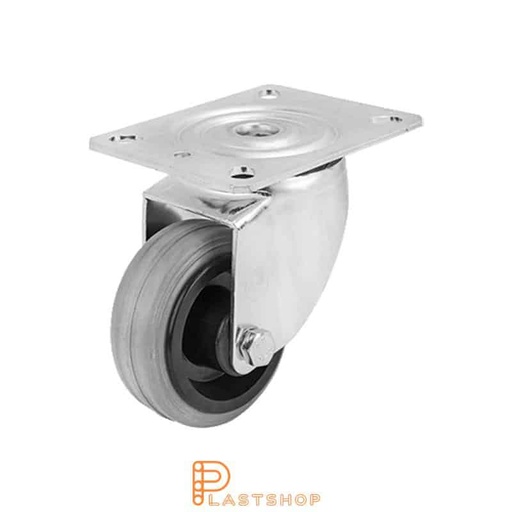 [P2000825] Link wheel without brake, plate, wheel diameter 80 mm, building height 108 mm, hub in PP with soft band in rubber in grå. 60 kg load capacity, roller bearing