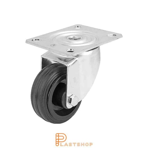 [P2000826] Link wheel without brake, plate, wheel diameter 80 mm, building height 108 mm, hub in PP with soft band in rubber in svart. 50 kg load capacity, roller bearing