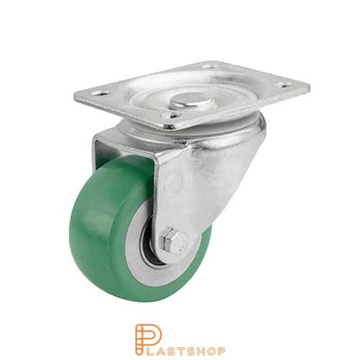 [P2000430] Link wheel without brake, plate, wheel diameter 80 mm, building height 111 mm, hub in aluminum with soft band in ElastoPUR in grön. 180 kg load capacity, double ball bearing