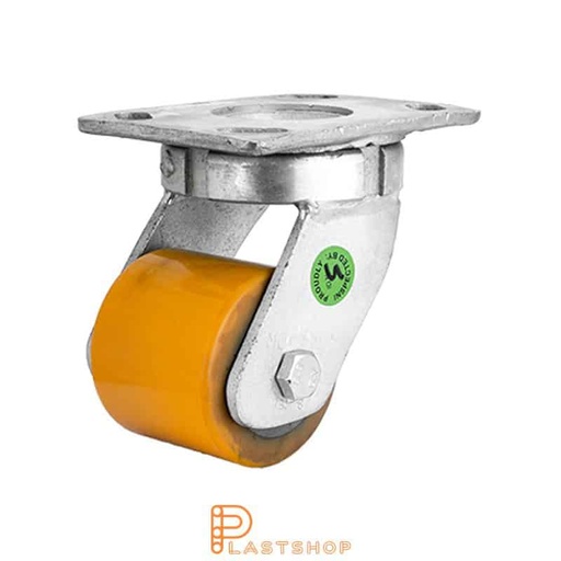 [P2001553] Link wheel without brake, plate, wheel diameter 85 mm, building height 144 mm, hub in cast iron with soft band in PUR in röd. 750 kg load capacity, double ball bearing