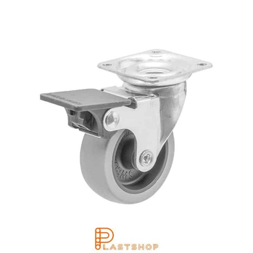 [P2000084] Länkhjul utan broms, tapp med låsring, hjuldiameter 50 mm, bygghöjd 64 mm, nav i PP med mjuk bana i TPE i grå färg. 40 kg bärighet, glidlager