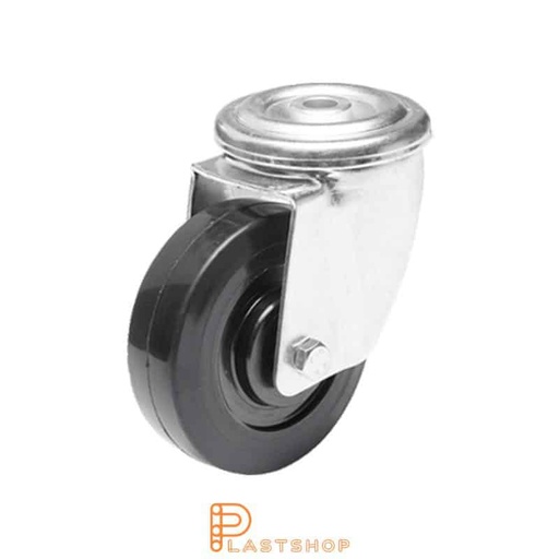 [P2000849] Värmebeständigt länkhjul utan broms, centrumhål, hjuldiameter 100 mm, bygghöjd 128 mm, nav i fenolplast med mjuk bana i TermoGum i svart färg. 120 kg bärighet, glidlager