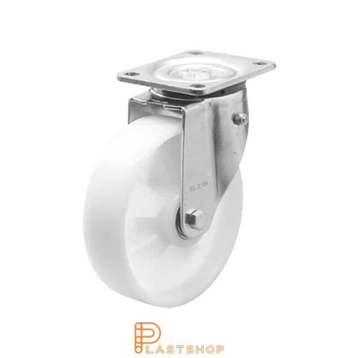 [P2001381] Spring-loaded link wheel, flat, wheel diameter 125 mm, building height 164 mm, hard wheel in solid PA6, 600 kg load capacity, double ball bearings
