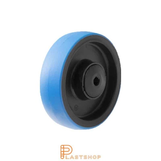 [P2002182] Wheel 125 mm, 160 kg capacity, with hub in PA6 and soft tread in PUR in blue color, ball bearing