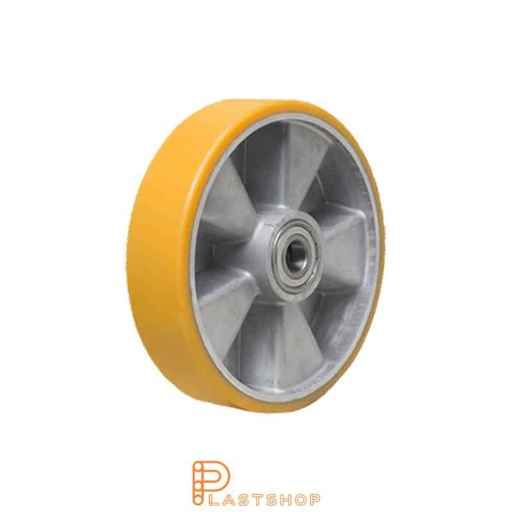 [P2002191] Wheel 125 mm, 350 kg capacity, with hub in aluminum and soft tread in PUR in orange color, double ball bearing