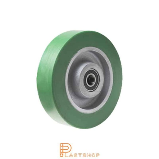 [P2002192] Wheel 125 mm, 350 kg capacity, with hub in cast iron and soft tread in ElastoPUR in green color, double ball bearing